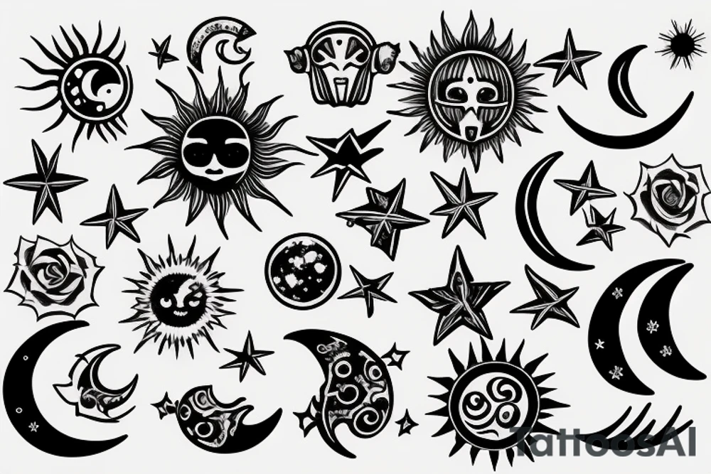 Sun, moon, and star tattoo idea