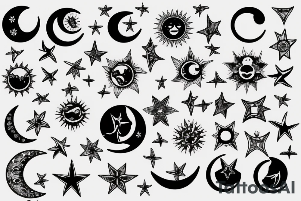 Sun, moon, and star for a vertical back tattoo tattoo idea