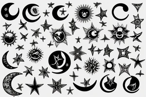 Sun, moon, and star for a vertical back tattoo tattoo idea