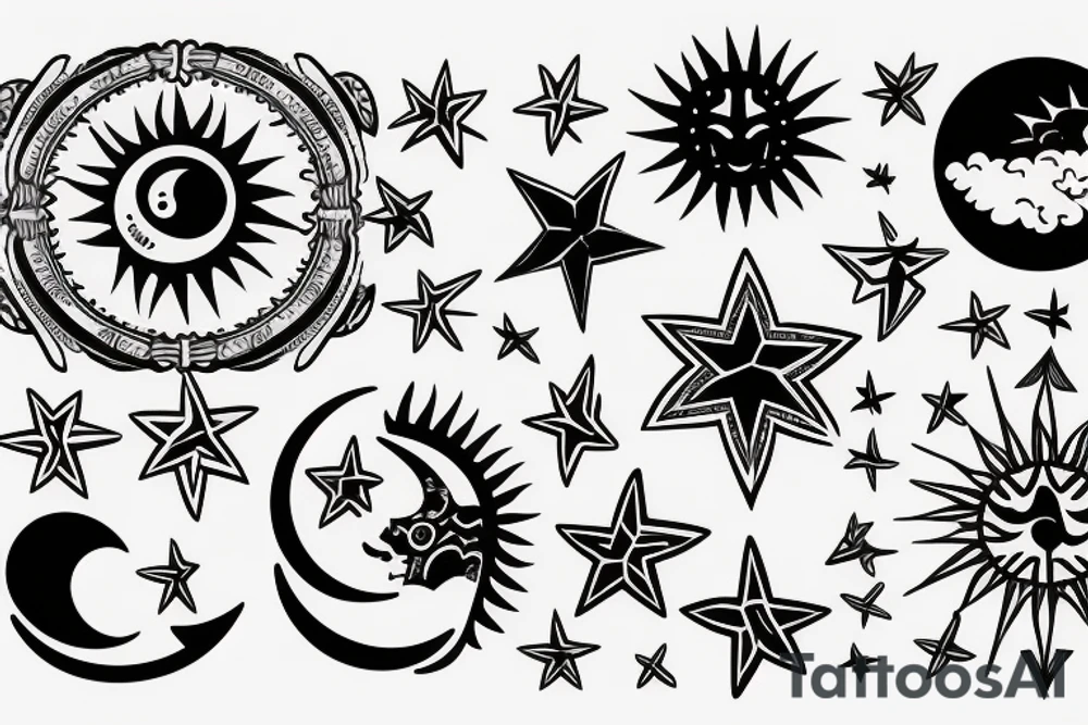 Sun, moon, and star for a vertical back tattoo tattoo idea