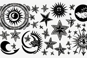 Sun, moon, and star for a vertical back tattoo tattoo idea