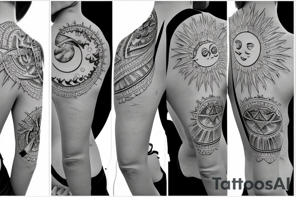 Sun, moon, and star for a vertical back tattoo tattoo idea
