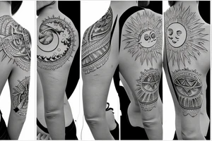 Sun, moon, and star for a vertical back tattoo tattoo idea