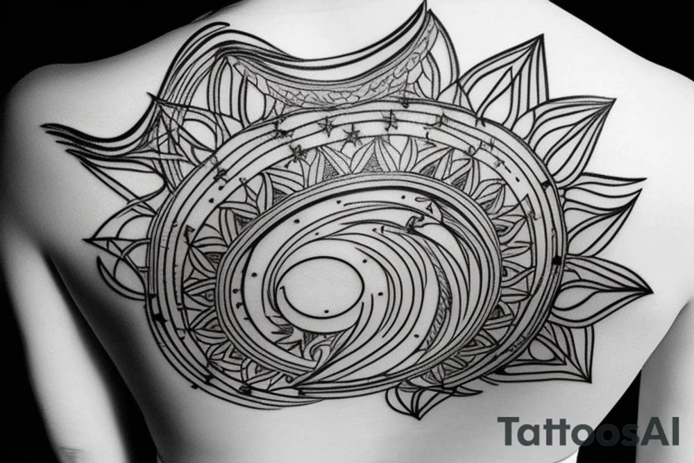 Sun, moon, and star for a vertical back tattoo tattoo idea