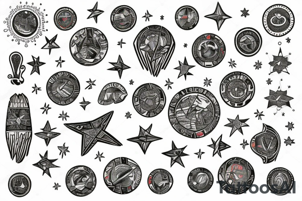 Constellation map with a map of north and south america in latino style tattoo idea