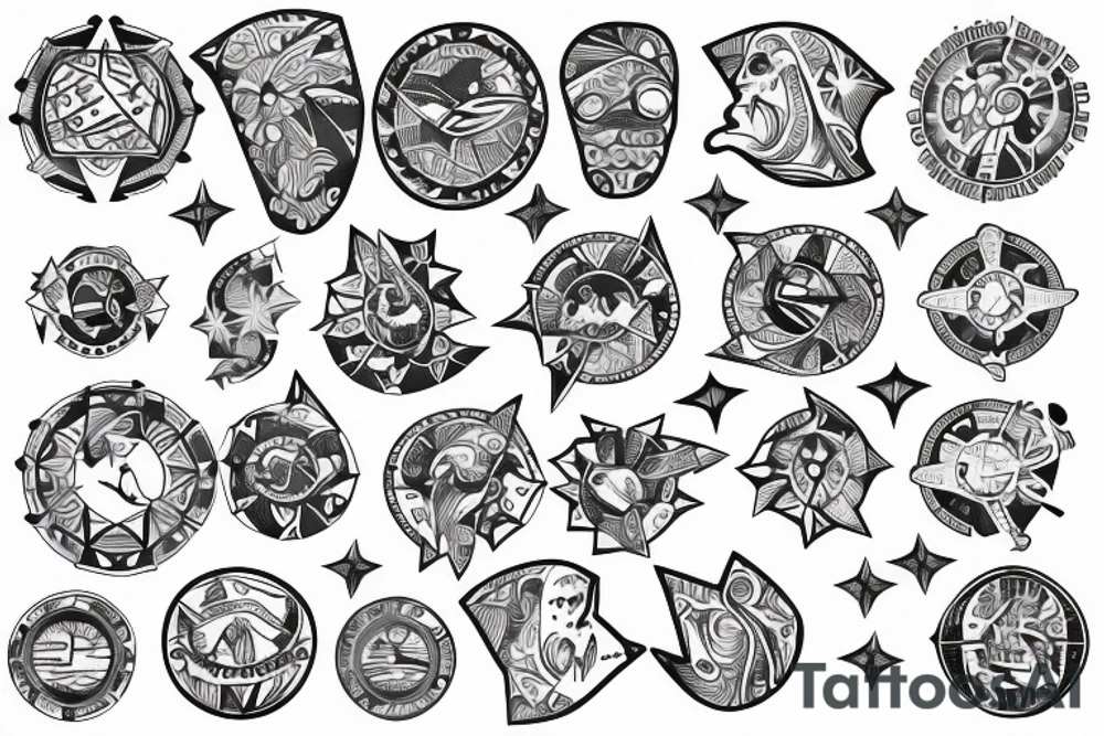 Constellation map with a map of north and south america in latino style tattoo idea