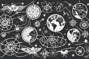 Constellation map with a map of north and south america in latino style tattoo idea