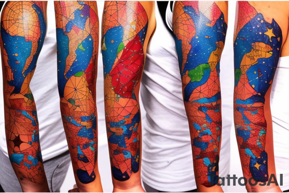 Constellation map with a map of north and south america in latino style tattoo idea