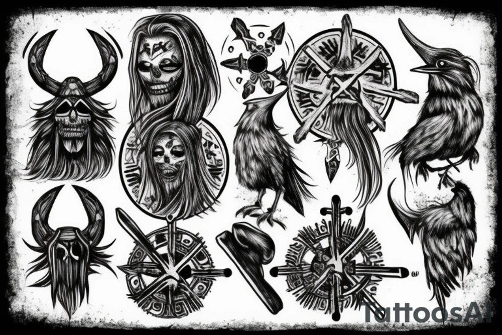 Undead Viking with vegvisir and raven tattoo idea