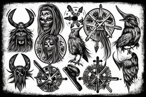 Undead Viking with vegvisir and raven tattoo idea
