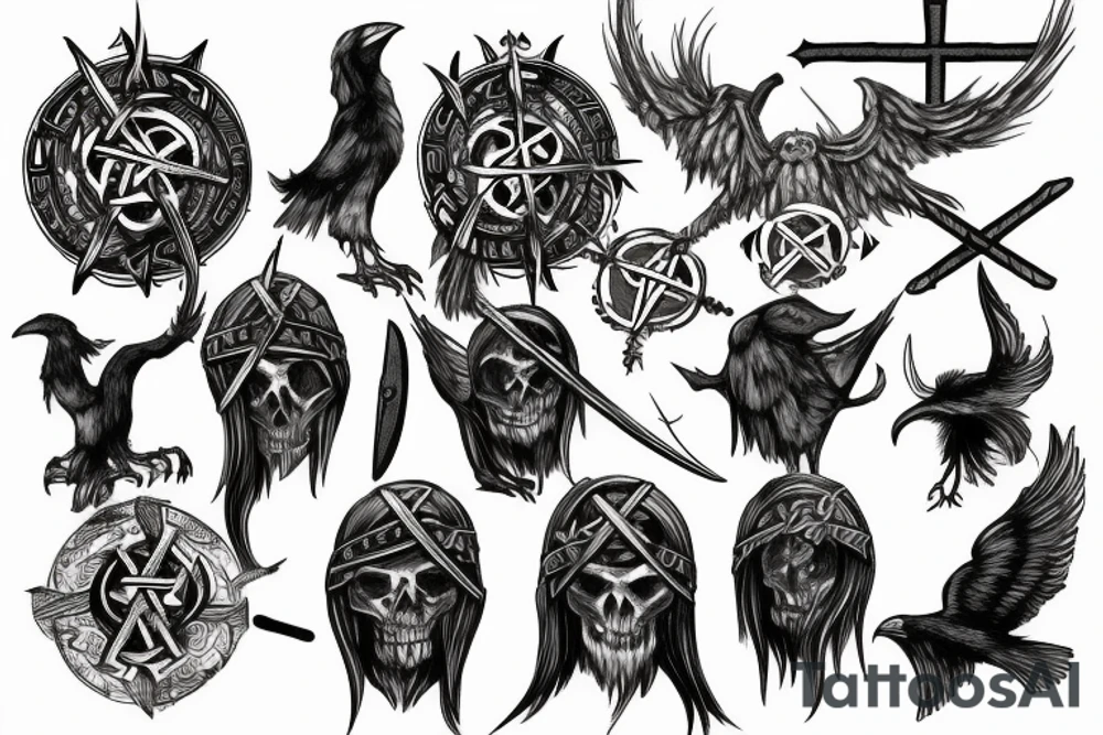 Undead Viking with vegvisir and raven tattoo idea