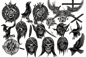 Undead Viking with vegvisir and raven tattoo idea
