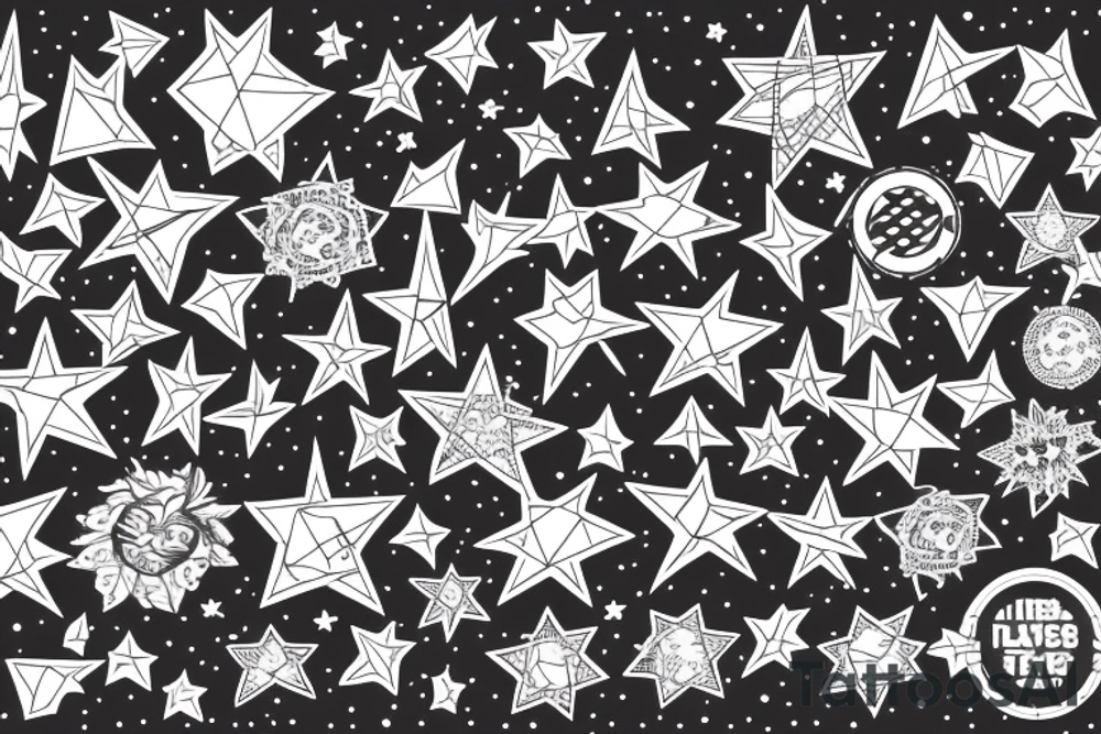 Bridge on a river in the night with stars tattoo idea