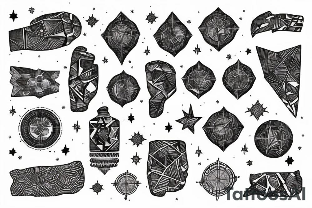 Constellation map with a map of north and south america in latino style tattoo idea
