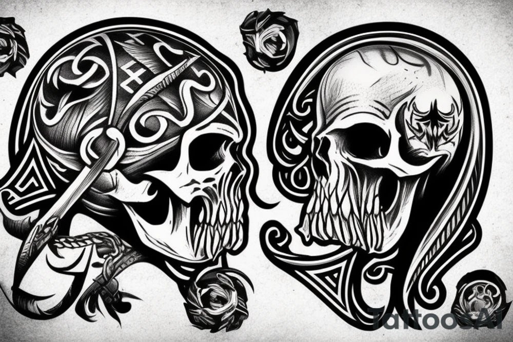 Viking half skull tattoo idea