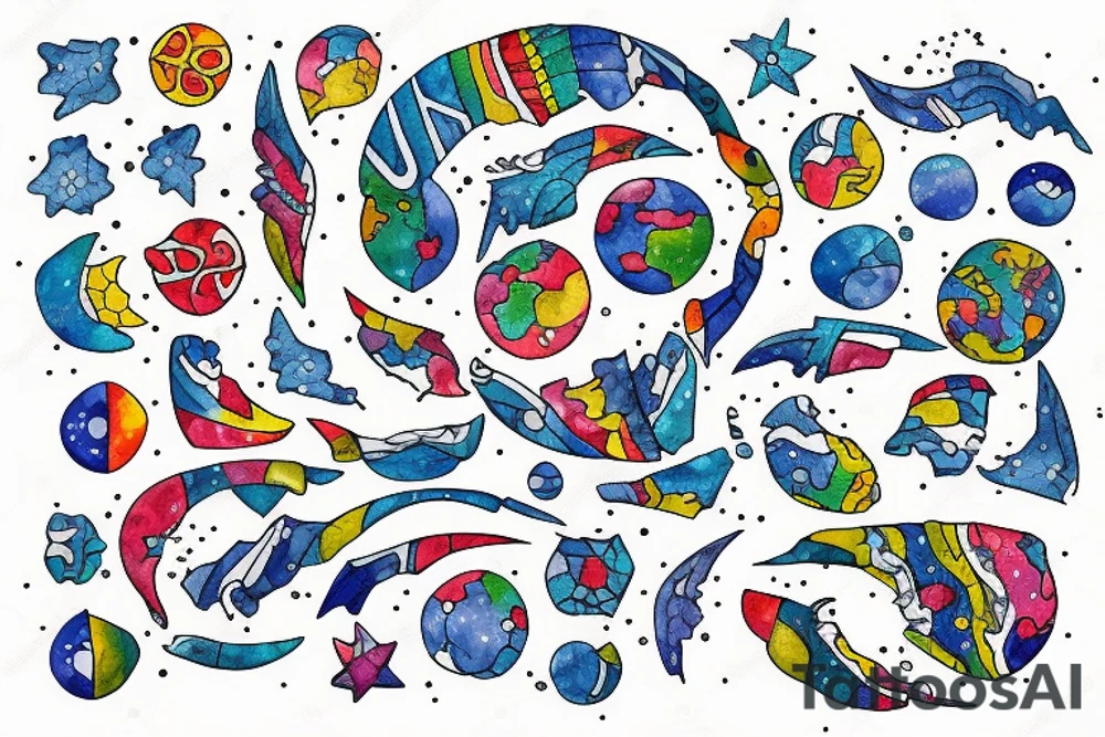 Constellation map with a map of north and south america in latino style tattoo idea