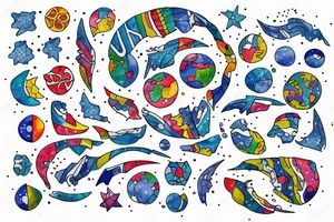 Constellation map with a map of north and south america in latino style tattoo idea
