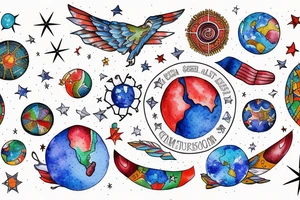 Constellation map with a map of north and south america in latino style tattoo idea