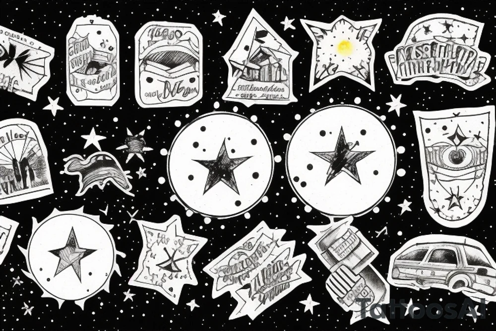Bridge on a river with streetlights in the night with stars tattoo idea