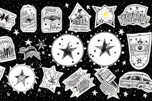 Bridge on a river with streetlights in the night with stars tattoo idea
