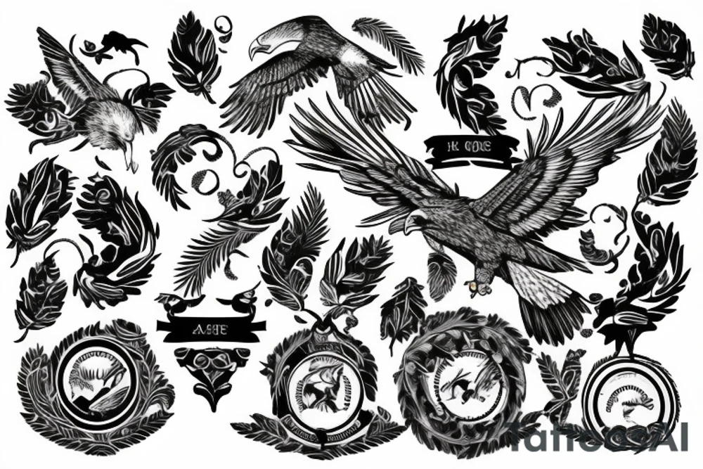 Family tree with eagle flying away tattoo idea