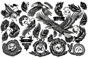 Family tree with eagle flying away tattoo idea