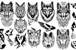 Line in the middle. On one side of the line there is a wolf and on the other side there is a wing tattoo idea