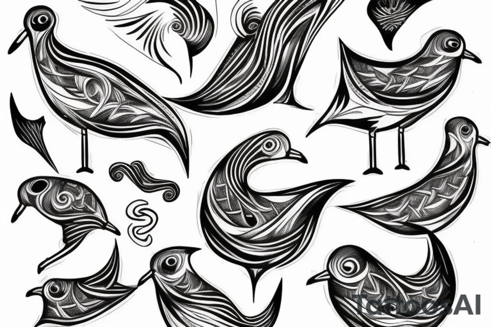 two abstract seagulls and a spiral tattoo idea
