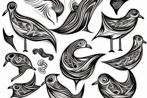 two abstract seagulls and a spiral tattoo idea