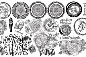 The words glorious and victorious written on a circular style tattoo idea