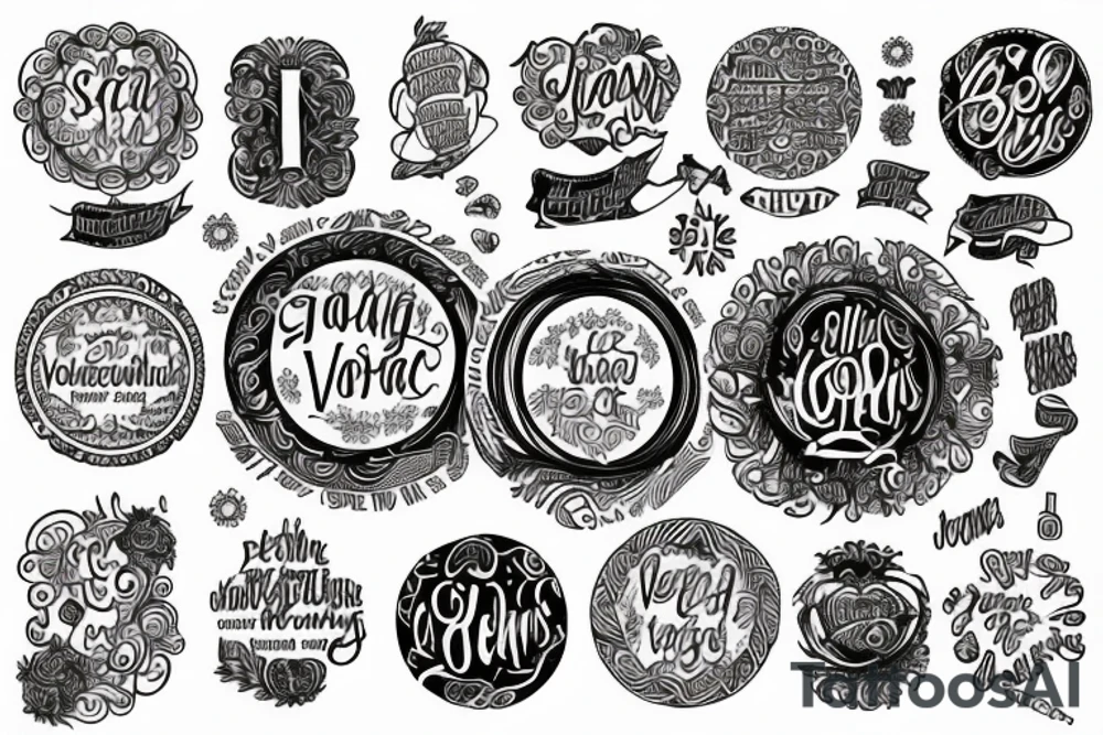 The words glorious and victorious written on a circular style tattoo idea