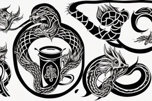An ouroboros bleeding and the blood drops filling a cup tattoo idea
