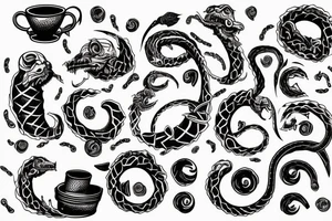 An ouroboros bleeding and the blood drops filling a cup tattoo idea
