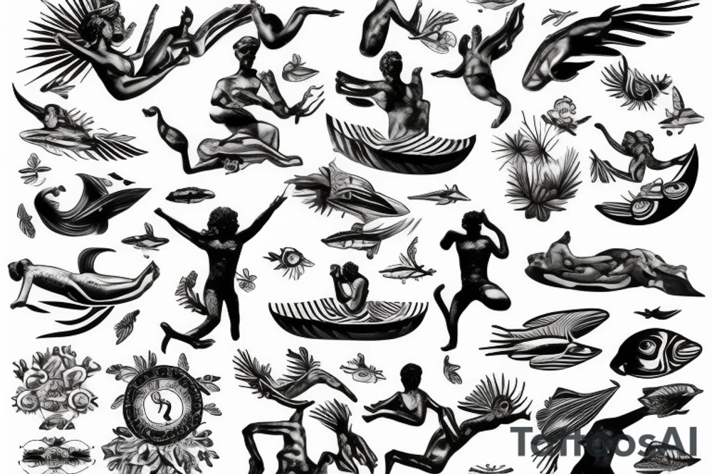 swimming greek type statue tattoo idea
