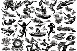 swimming greek type statue tattoo idea