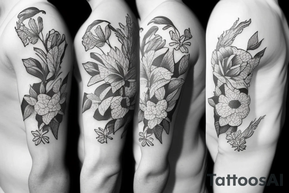 swimmer with flowers tattoo idea