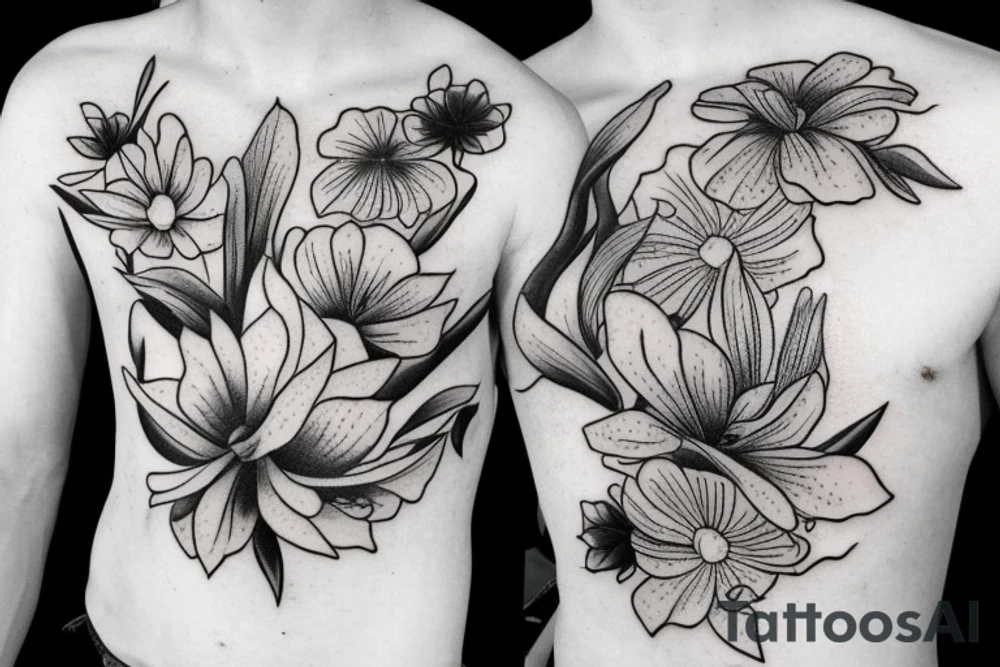 swimmer with flowers tattoo idea