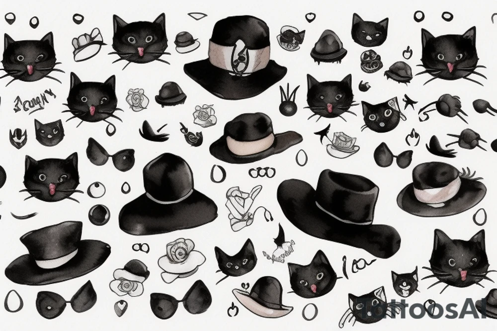 black cat wearing a hat tattoo idea