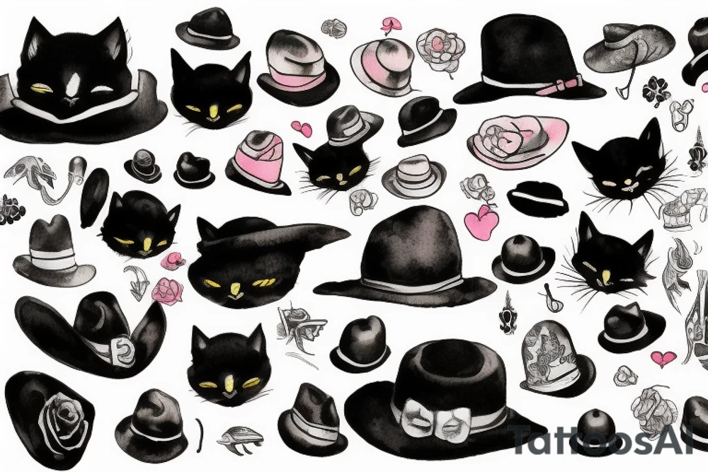 black cat wearing a hat tattoo idea