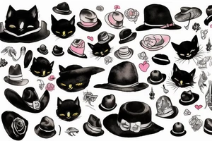 black cat wearing a hat tattoo idea