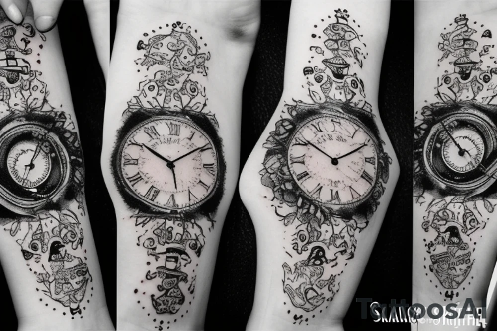 Hand tattoo of a clock broken in pain tattoo idea