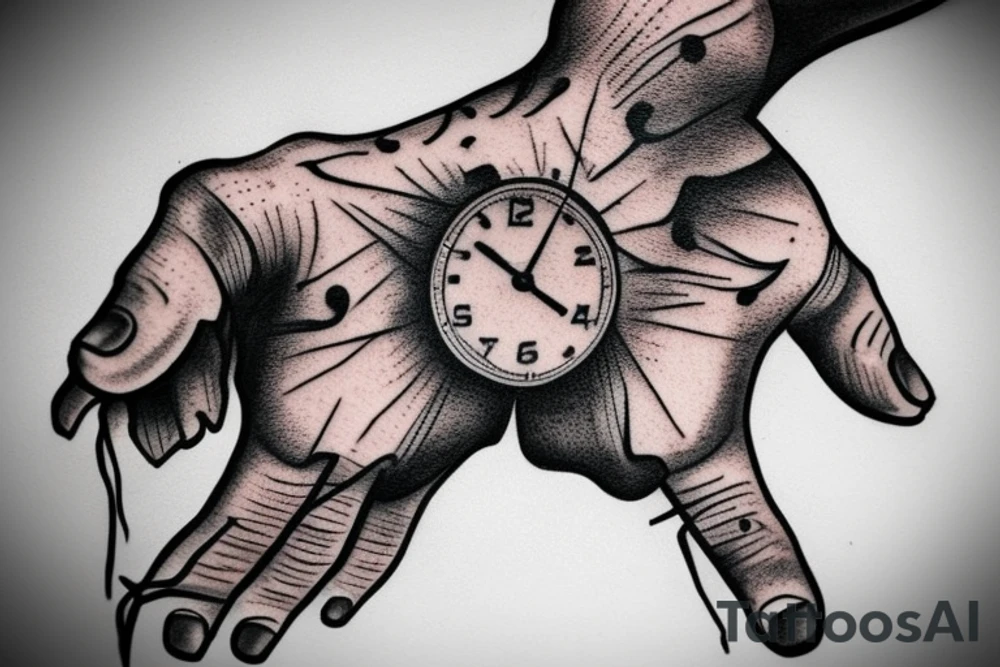 Hand tattoo of a clock broken in pain tattoo idea