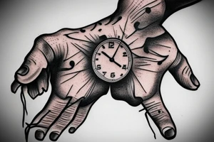 Hand tattoo of a clock broken in pain tattoo idea