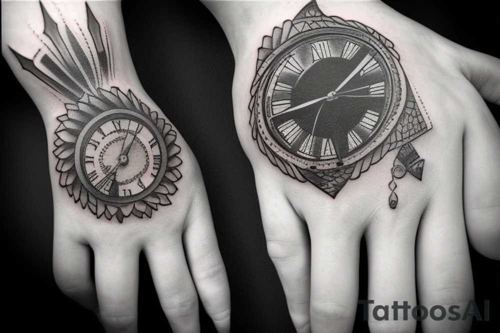 Hand tattoo of a clock broken in pain tattoo idea