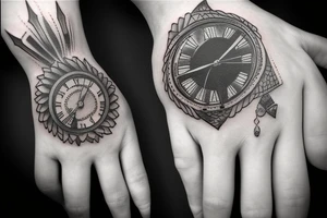 Hand tattoo of a clock broken in pain tattoo idea