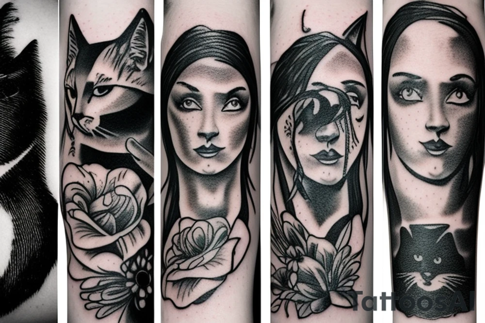 Edgar Allan poes the black cat and the raven inspired realistic tattoo idea