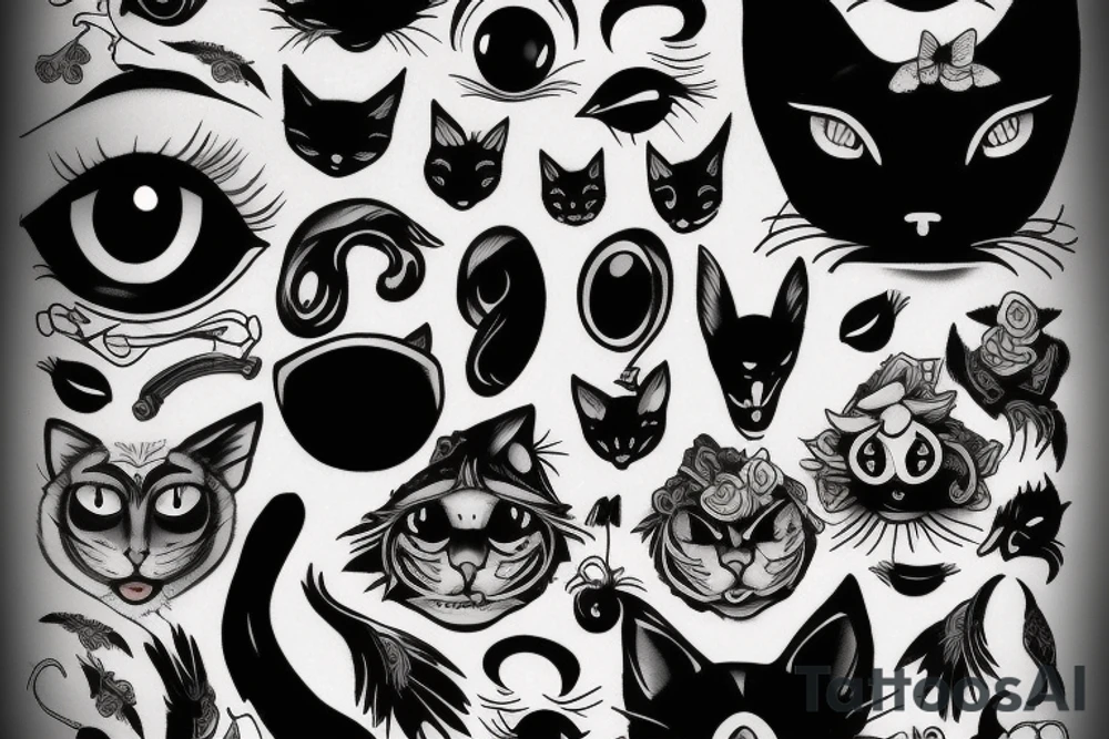 black cat with 1 eye and the raven inspired realistic tattoo idea