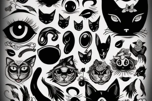black cat with 1 eye and the raven inspired realistic tattoo idea