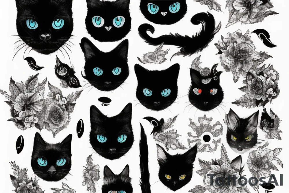 black cat with 1 eye and the raven inspired realistic tattoo idea