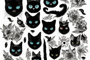 black cat with 1 eye and the raven inspired realistic tattoo idea